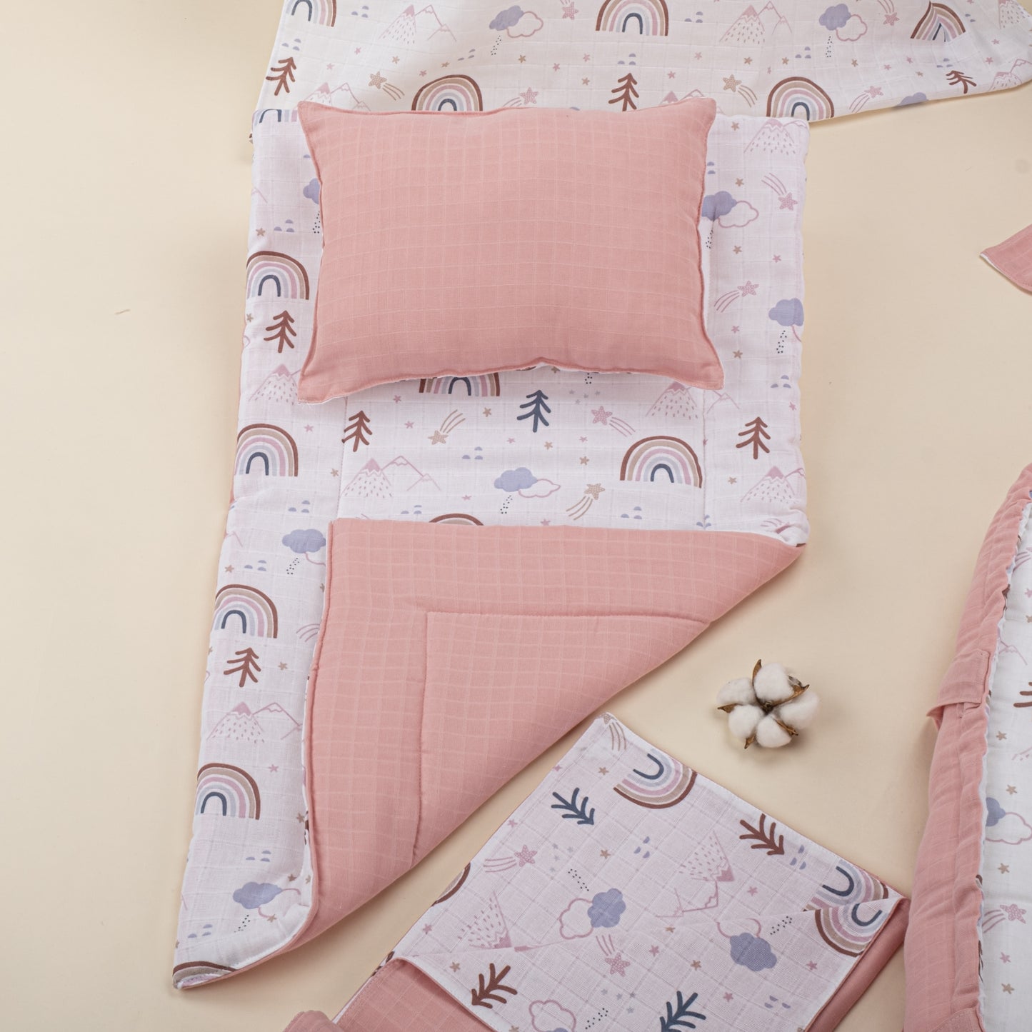 18 Parça Full Set - Çift Taraflı - Pudra Muslin - Pastel Gökkuşağı