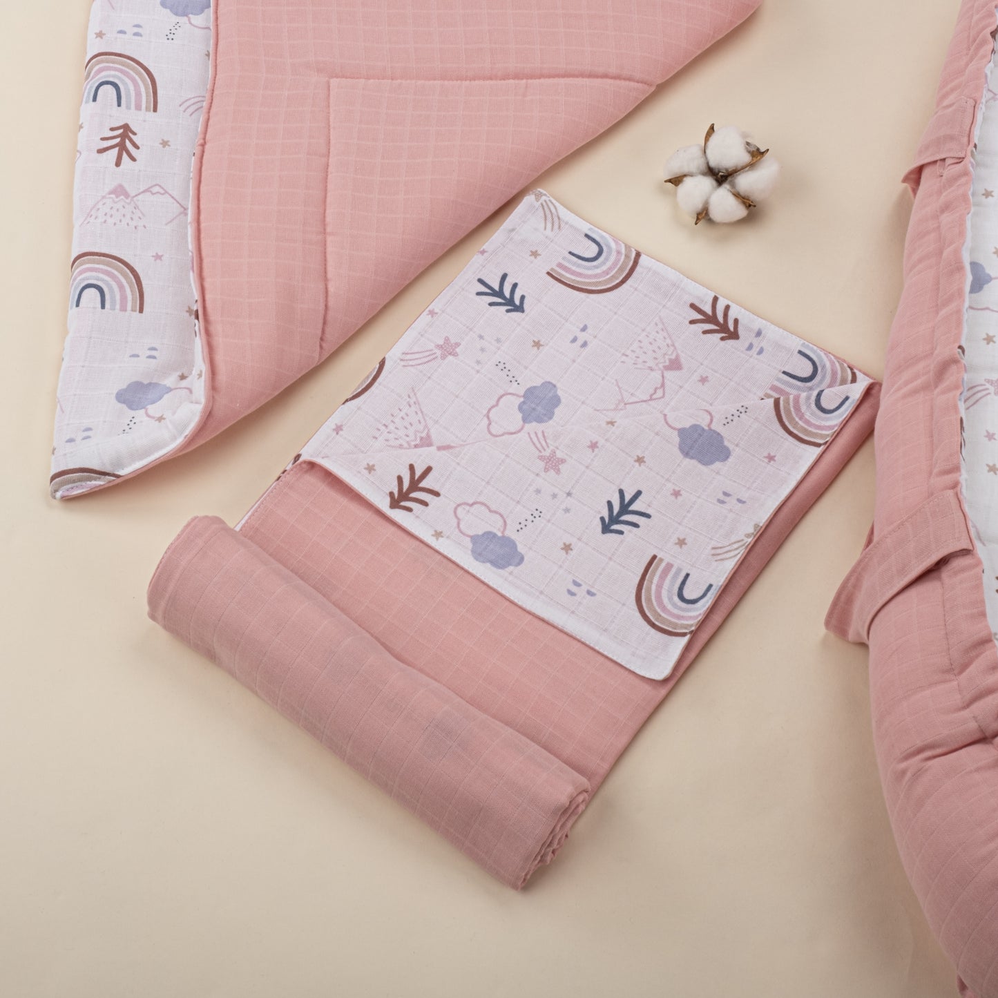 18 Parça Full Set - Çift Taraflı - Pudra Muslin - Pastel Gökkuşağı