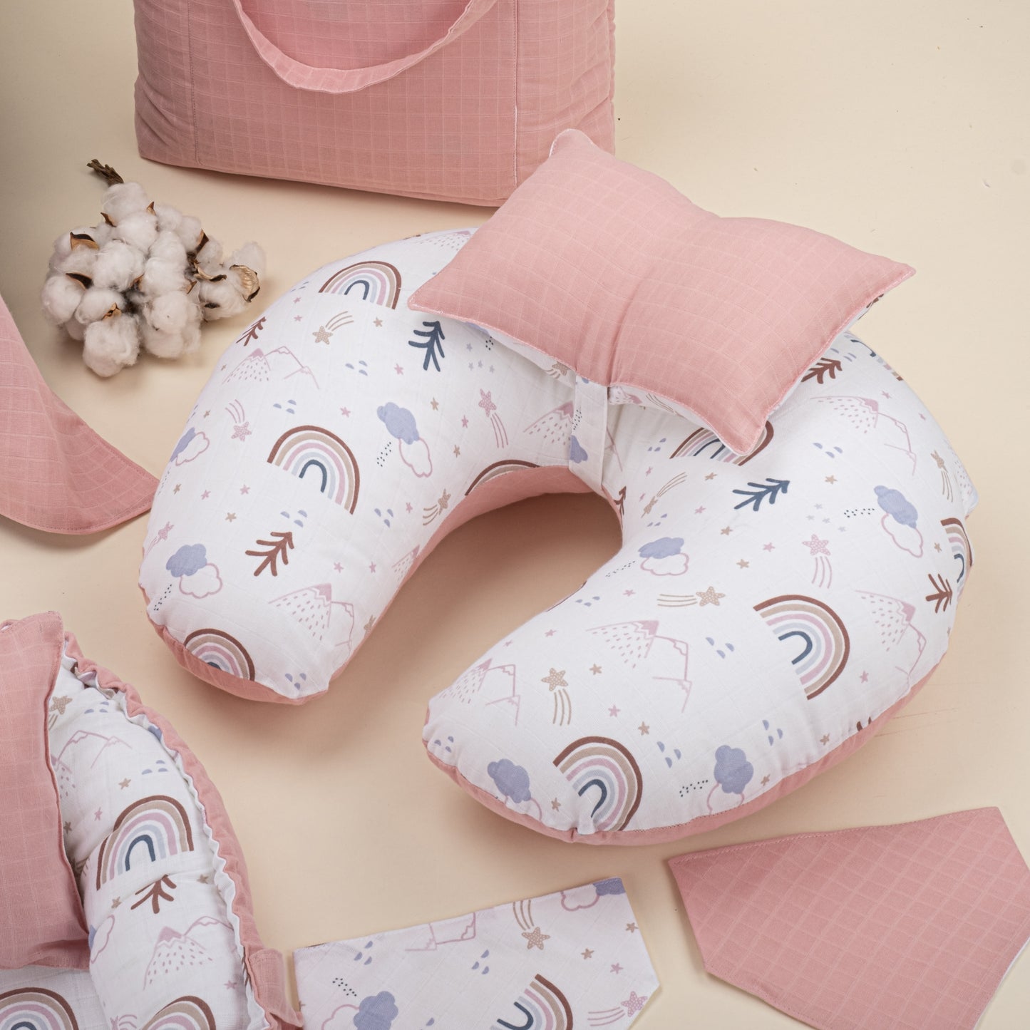 18 Parça Full Set - Çift Taraflı - Pudra Muslin - Pastel Gökkuşağı