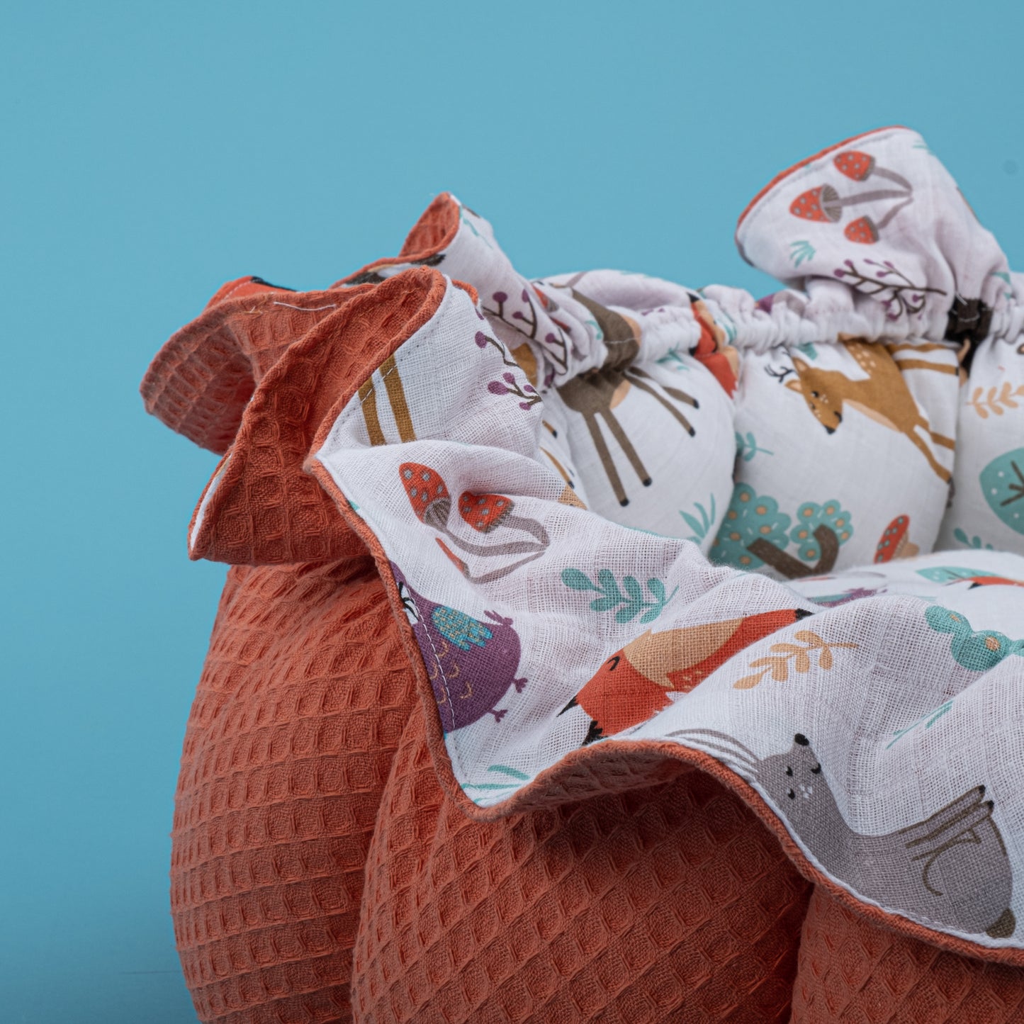 Yuvarlak Babynest - Çift Taraflı - Turuncu Petek - Orman