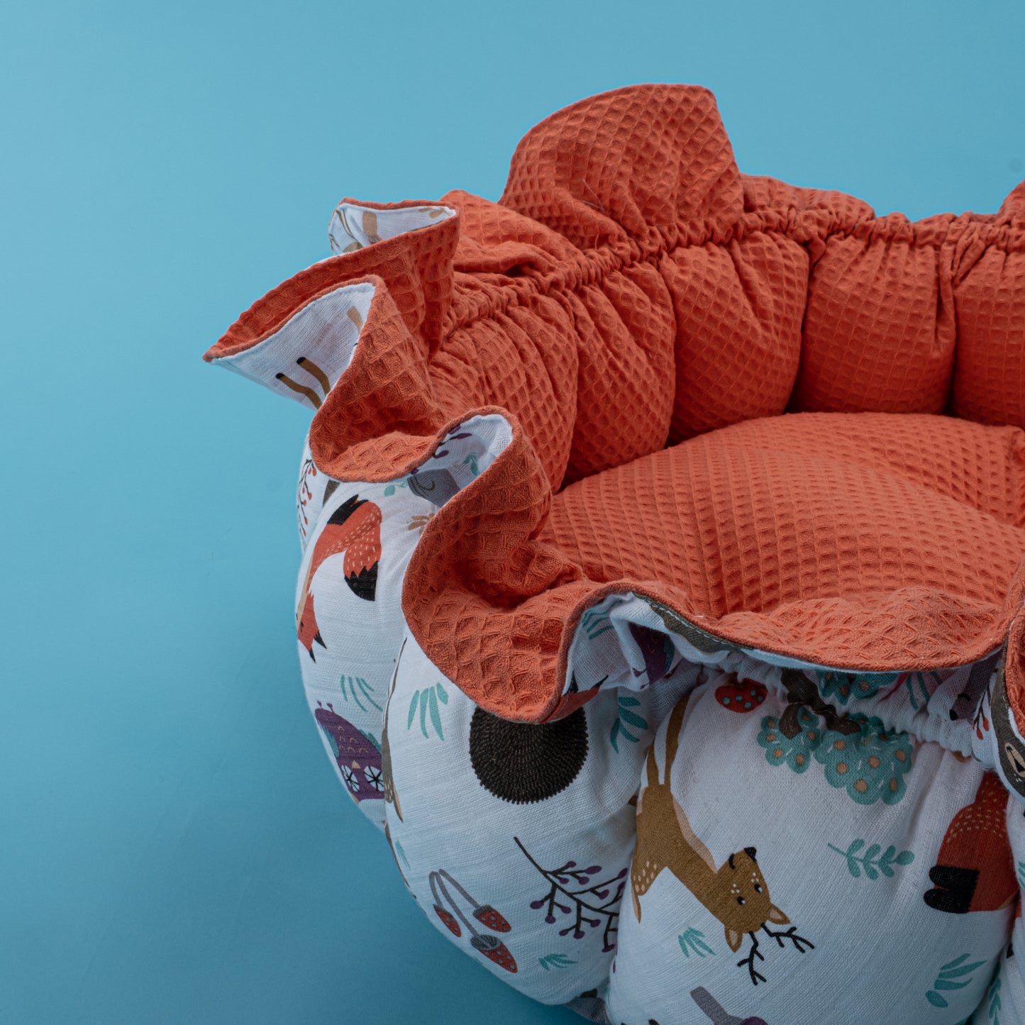 Yuvarlak Babynest - Çift Taraflı - Turuncu Petek - Orman
