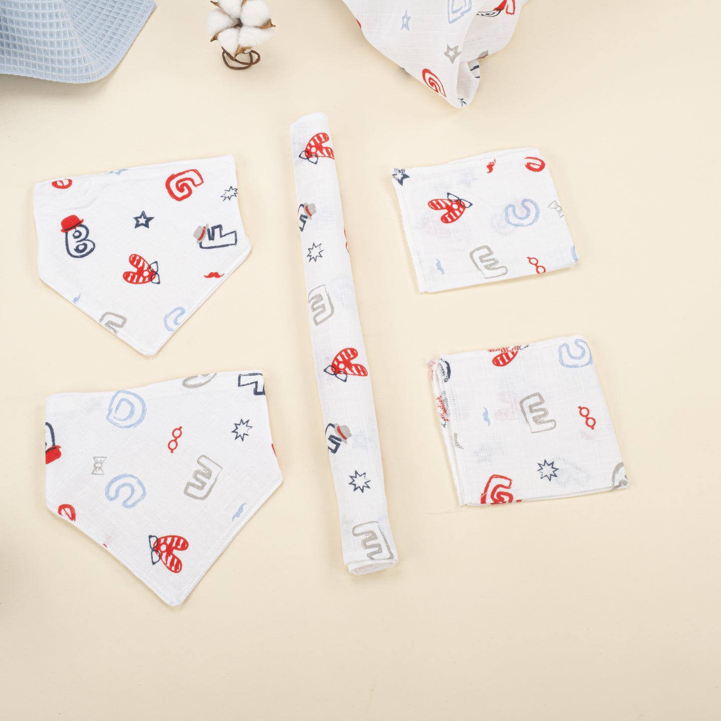 9 Parça Avantajlı Set - Çift Taraflı - Bebe Mavi Petek - Harfli