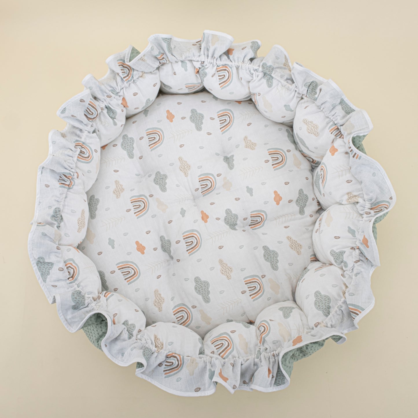 Yuvarlak Babynest - Çift Taraflı - Yeşil Petek - Gökkuşağı