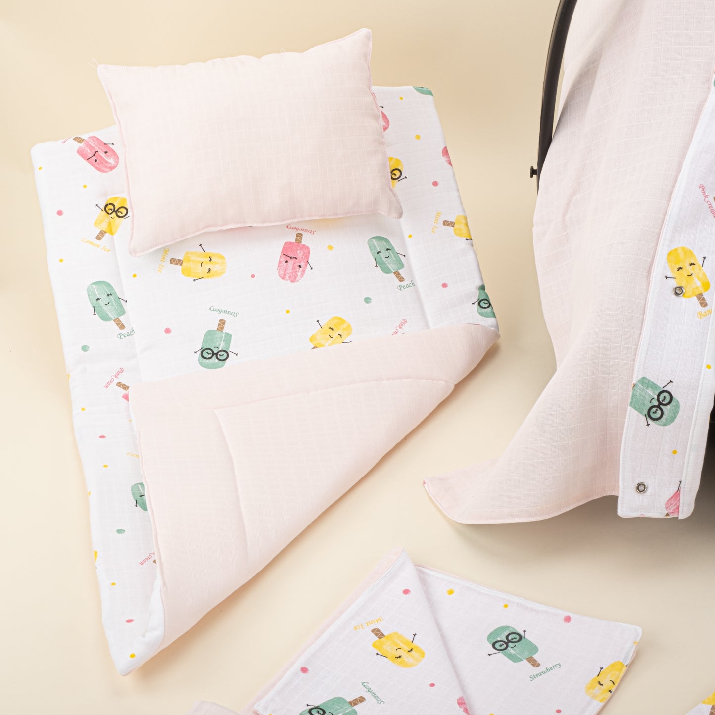 11 Parça Avantajlı Set - Çift Taraflı - Bebe Pembe Muslin - Dondurma