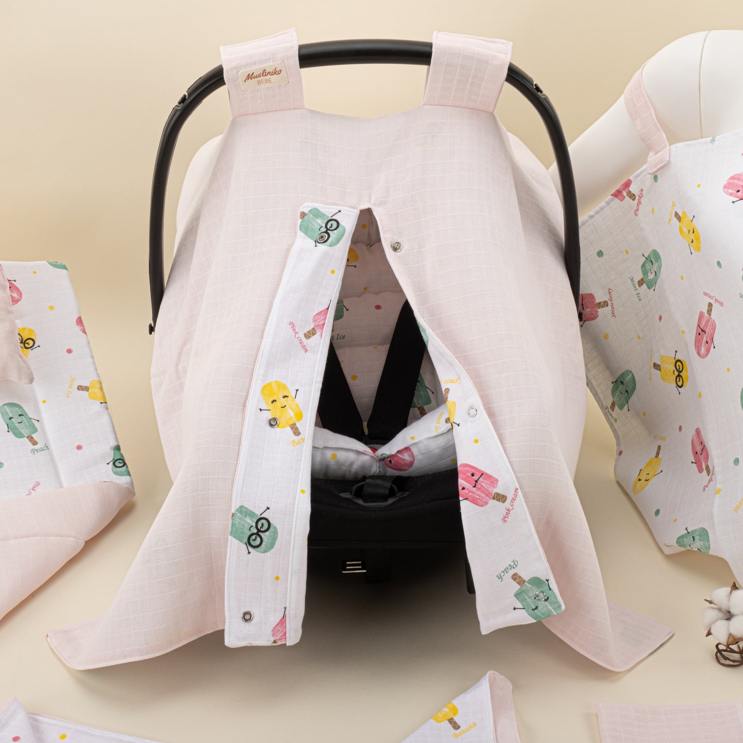 11 Parça Avantajlı Set - Çift Taraflı - Bebe Pembe Muslin - Dondurma