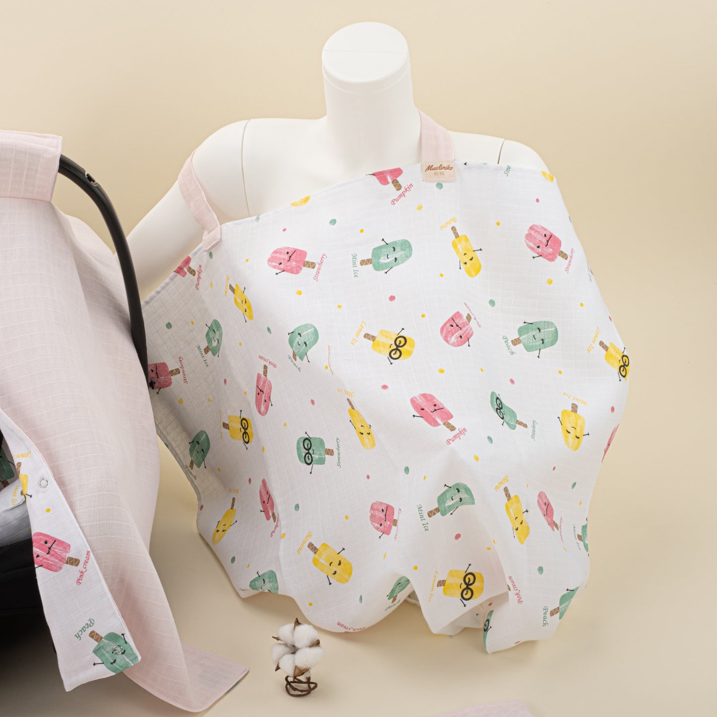 11 Parça Avantajlı Set - Çift Taraflı - Bebe Pembe Muslin - Dondurma