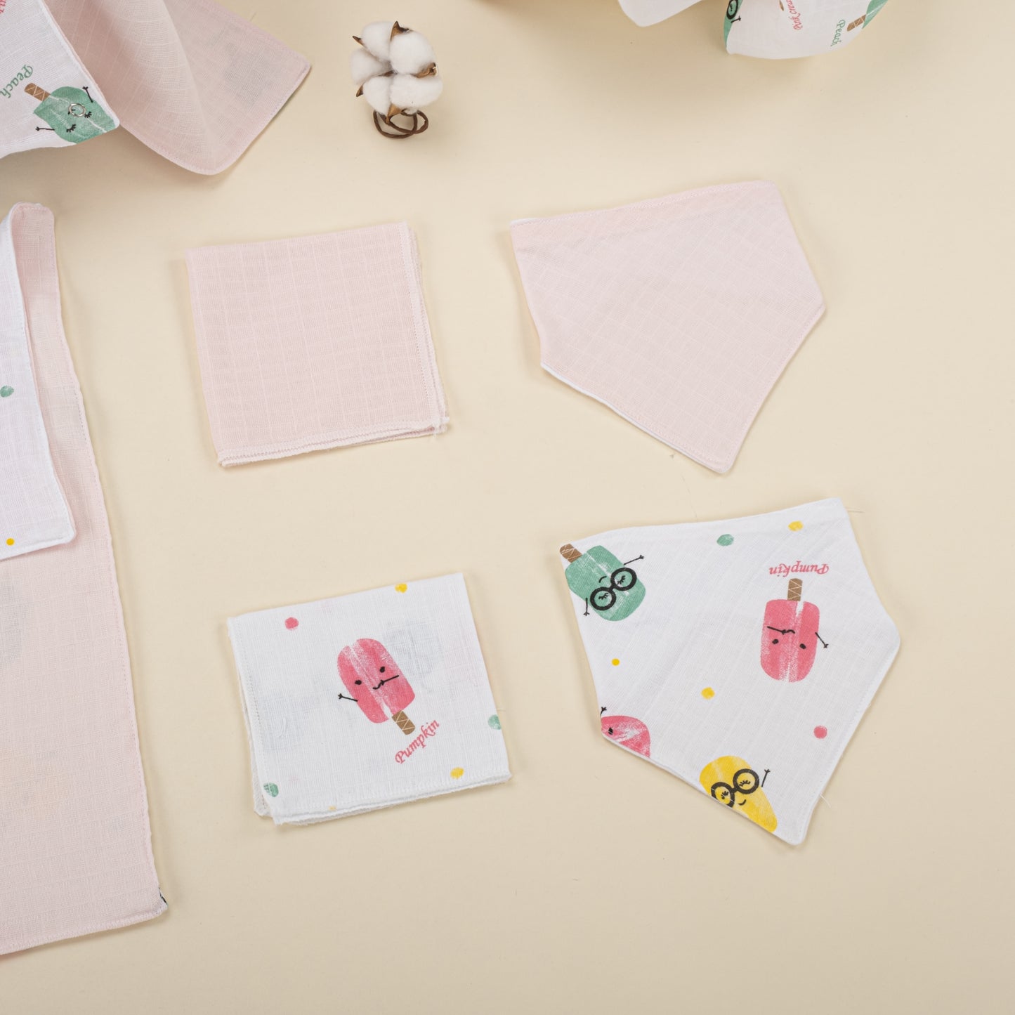 11 Parça Avantajlı Set - Çift Taraflı - Bebe Pembe Muslin - Dondurma