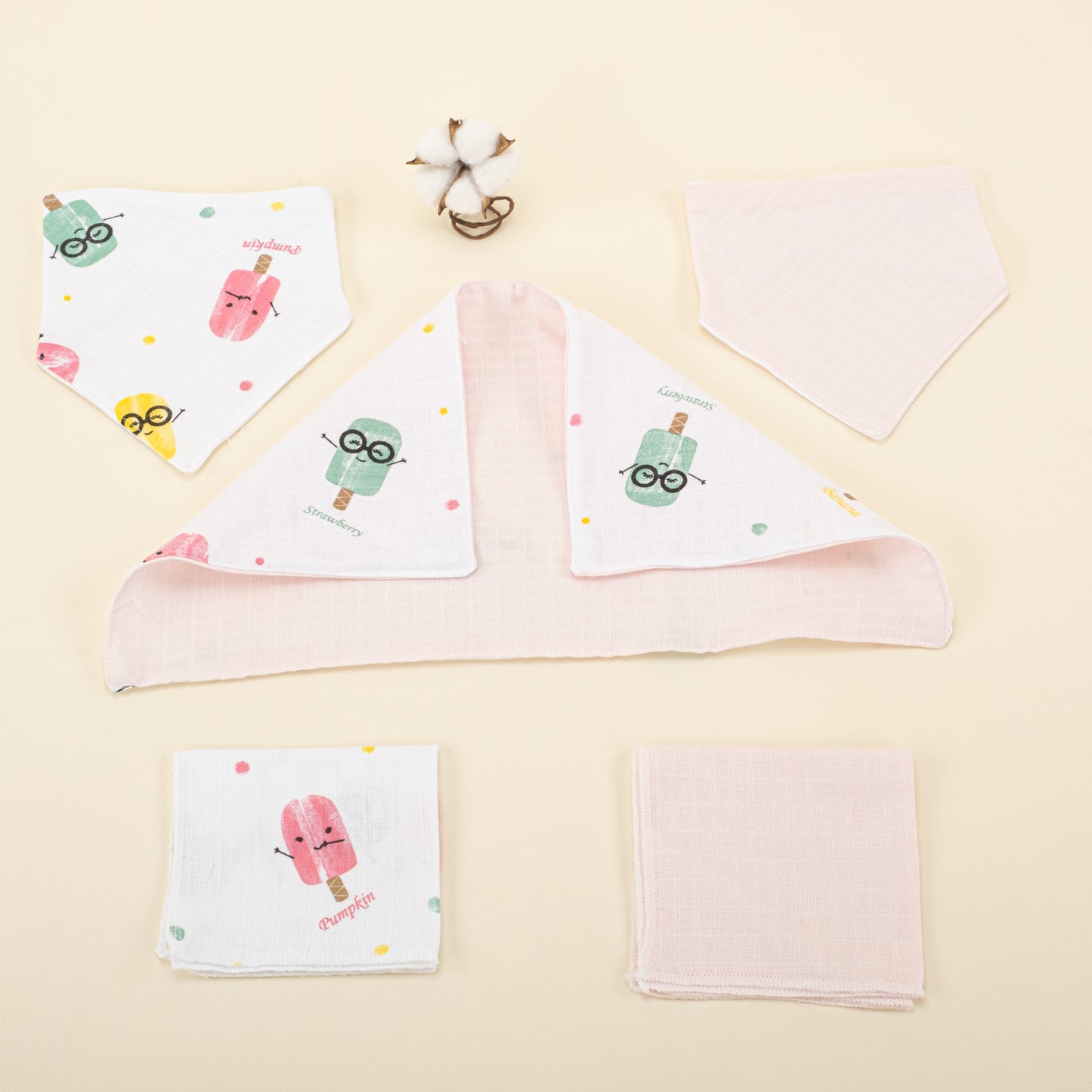 11 Parça Avantajlı Set - Çift Taraflı - Bebe Pembe Muslin - Dondurma