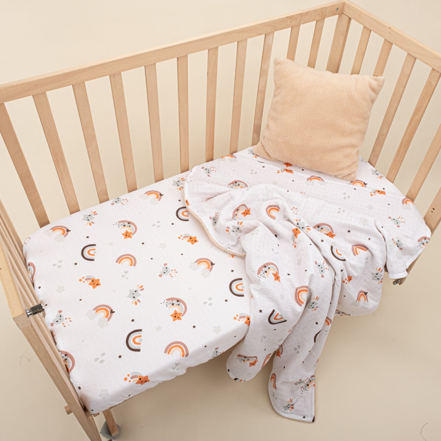 Bebek Peluş Nevresim Seti - Vizon Peluş - Turuncu Gökkuşağı