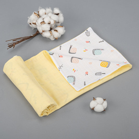 Çift Taraflı Muslin Örtü - Sarı Muslin - Salyangoz