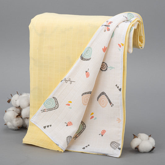 Çift Taraflı Muslin Örtü - Sarı Muslin - Salyangoz