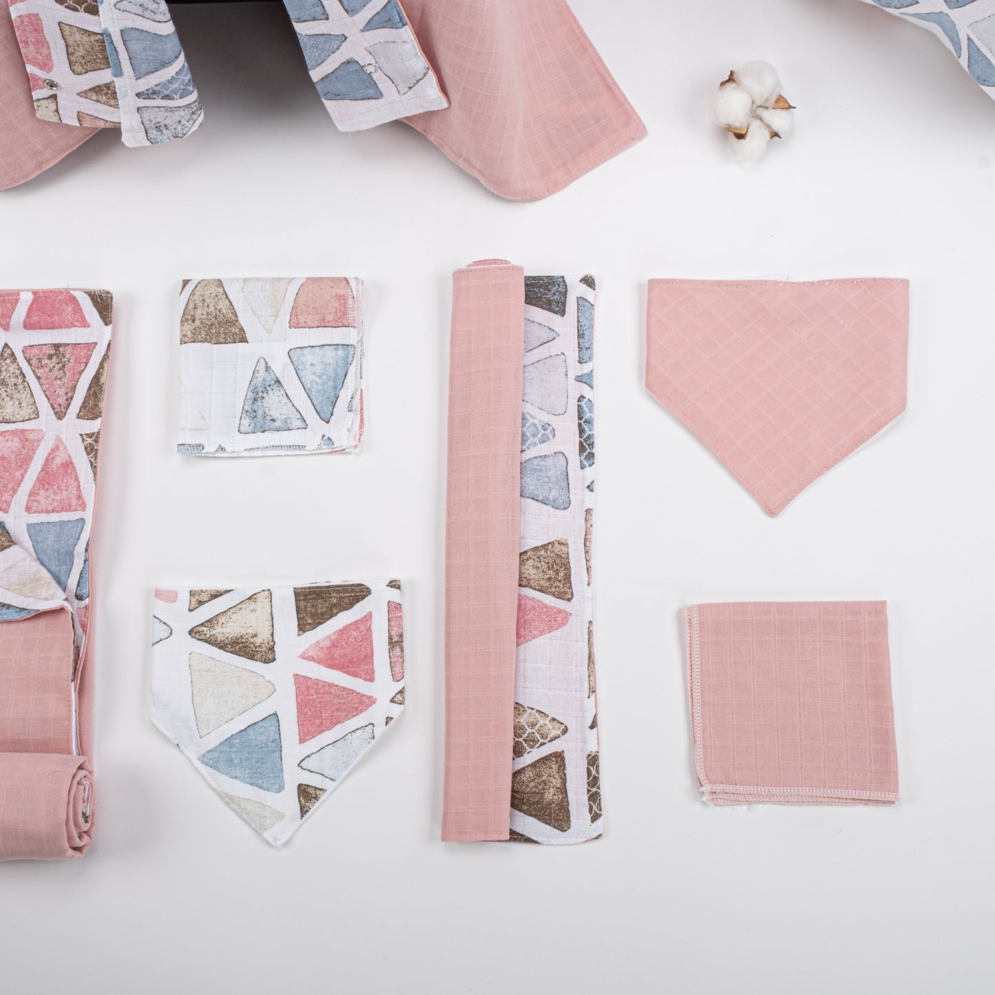 11 Parça Avantajlı Set - Çift Taraflı - Pudra Muslin - Retro
