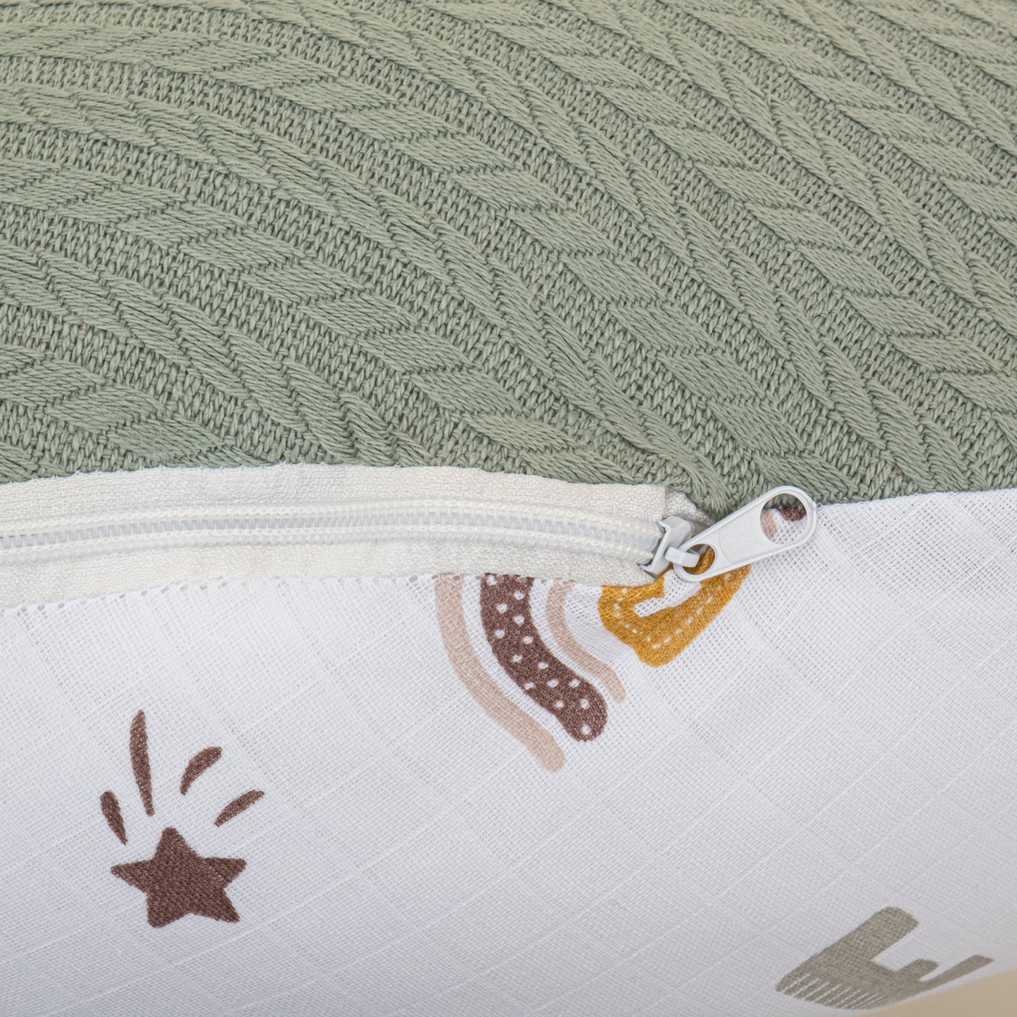 Emzirme Yastığı - Çift Taraflı - Koyu Yeşil Örgü - Galaksi ve Harfler