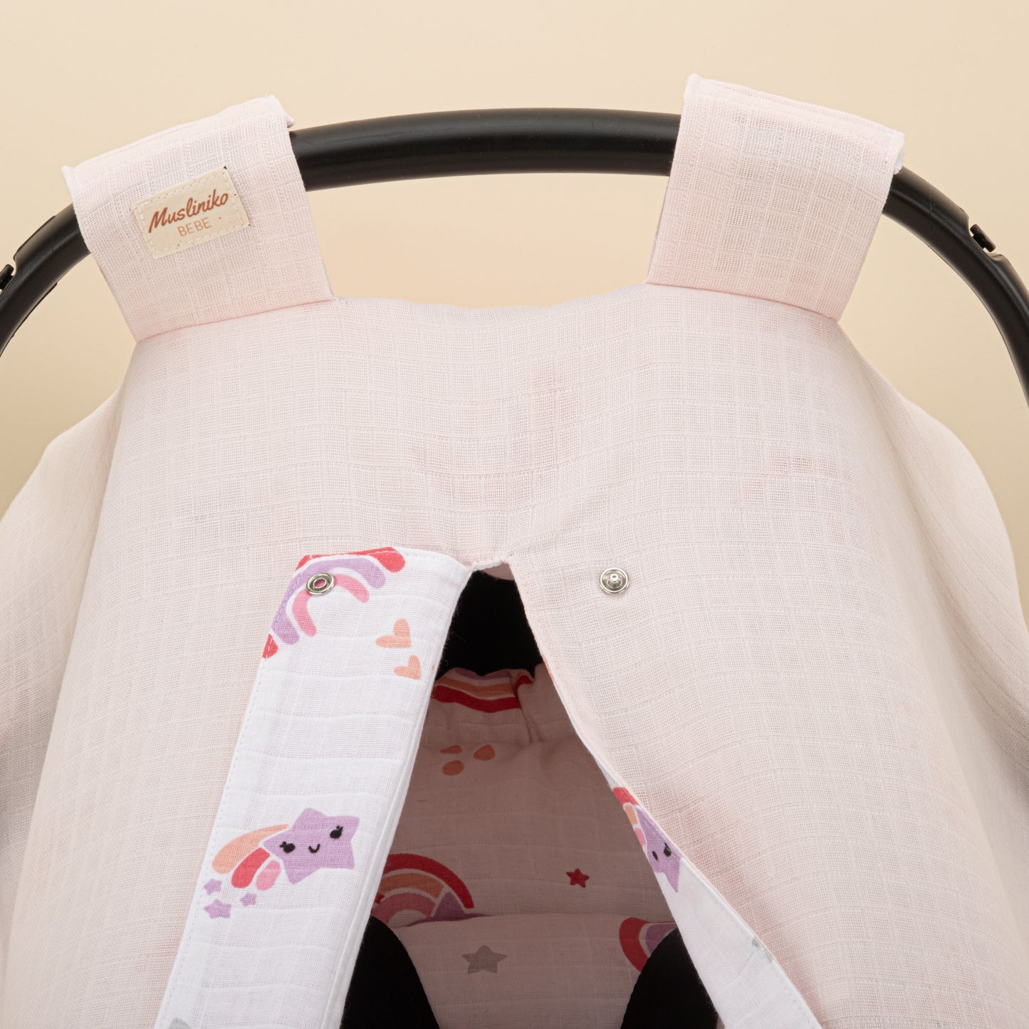 Puset Seti - Çift Taraflı - Pembe Muslin - Bebe Pembe Gökkuşağı