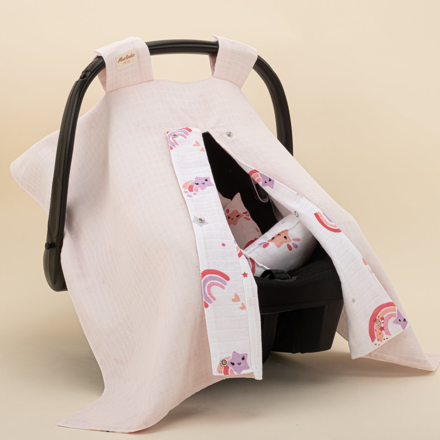 Puset Seti - Çift Taraflı - Pembe Muslin - Bebe Pembe Gökkuşağı