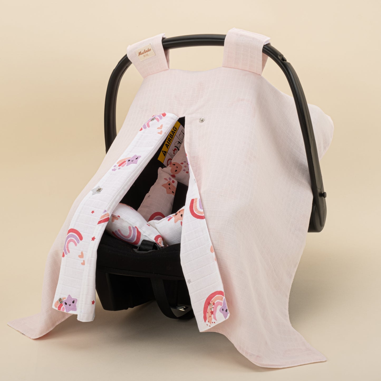 Puset Seti - Çift Taraflı - Pembe Muslin - Bebe Pembe Gökkuşağı