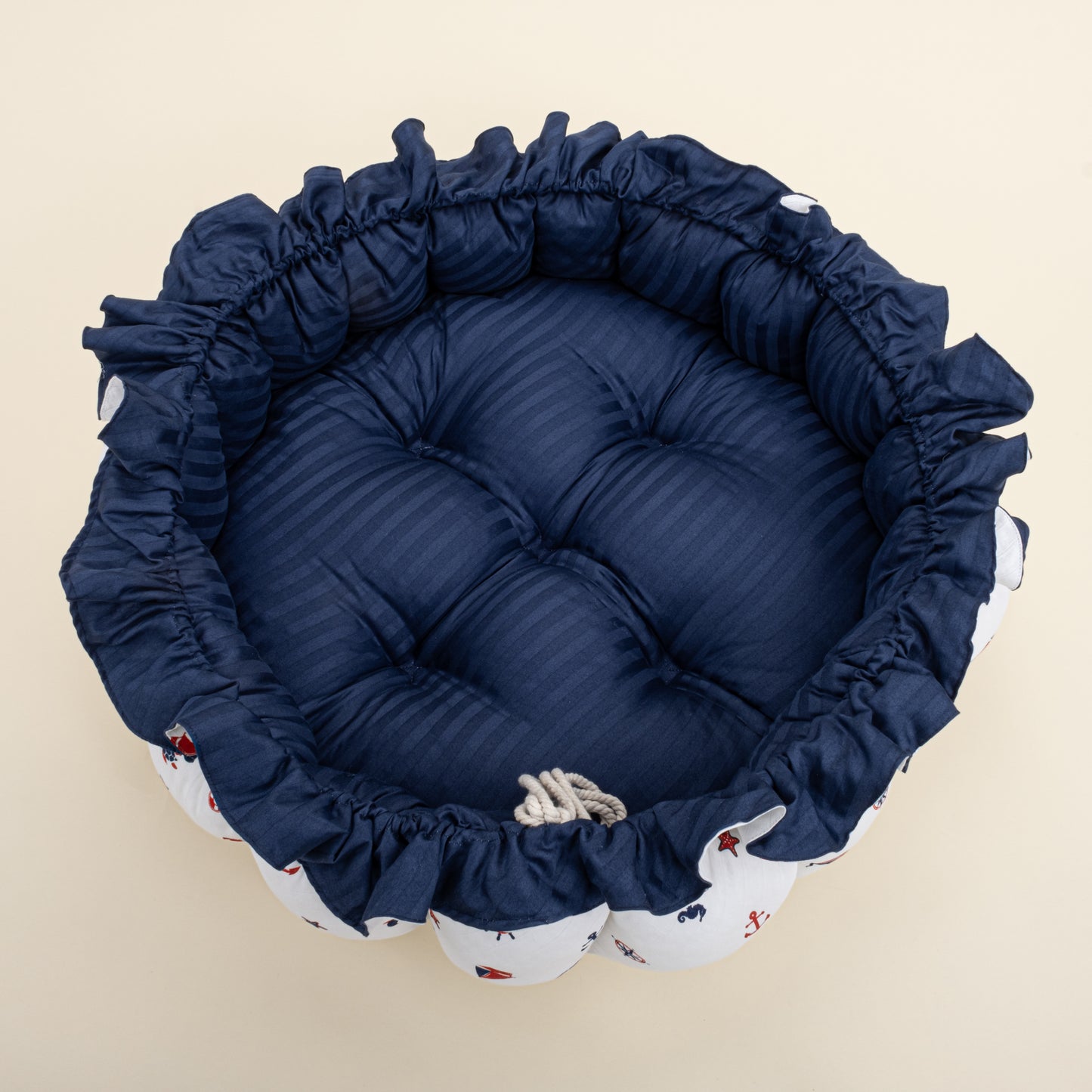 Yuvarlak Babynest - Çift Taraflı - Lacivert Saten - Bahriyeli