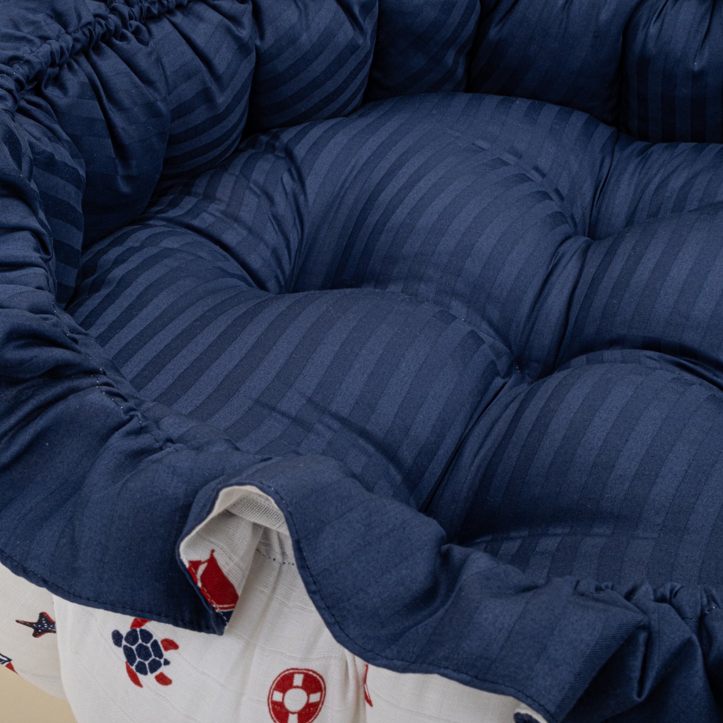 Yuvarlak Babynest - Çift Taraflı - Lacivert Saten - Bahriyeli