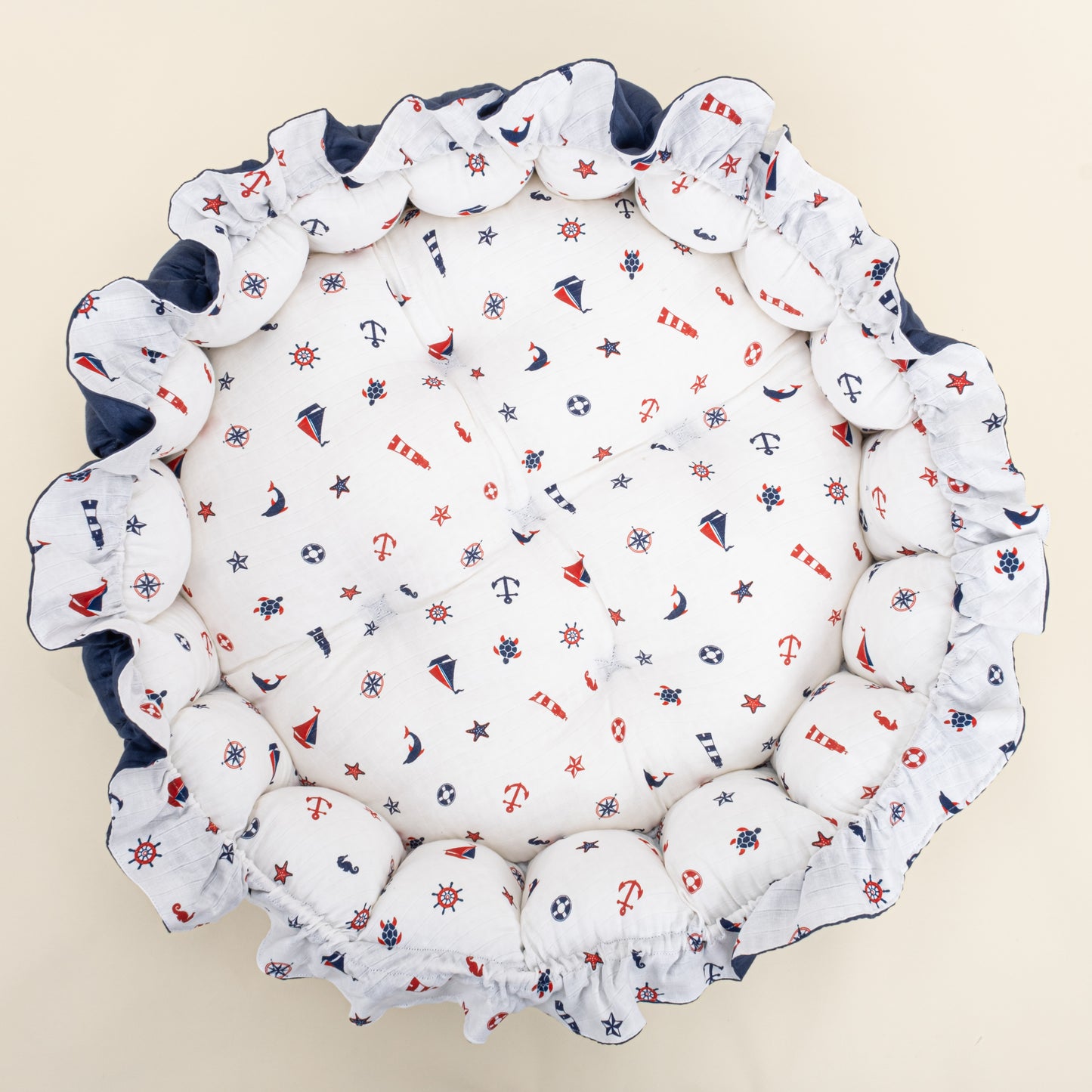 Yuvarlak Babynest - Çift Taraflı - Lacivert Saten - Bahriyeli
