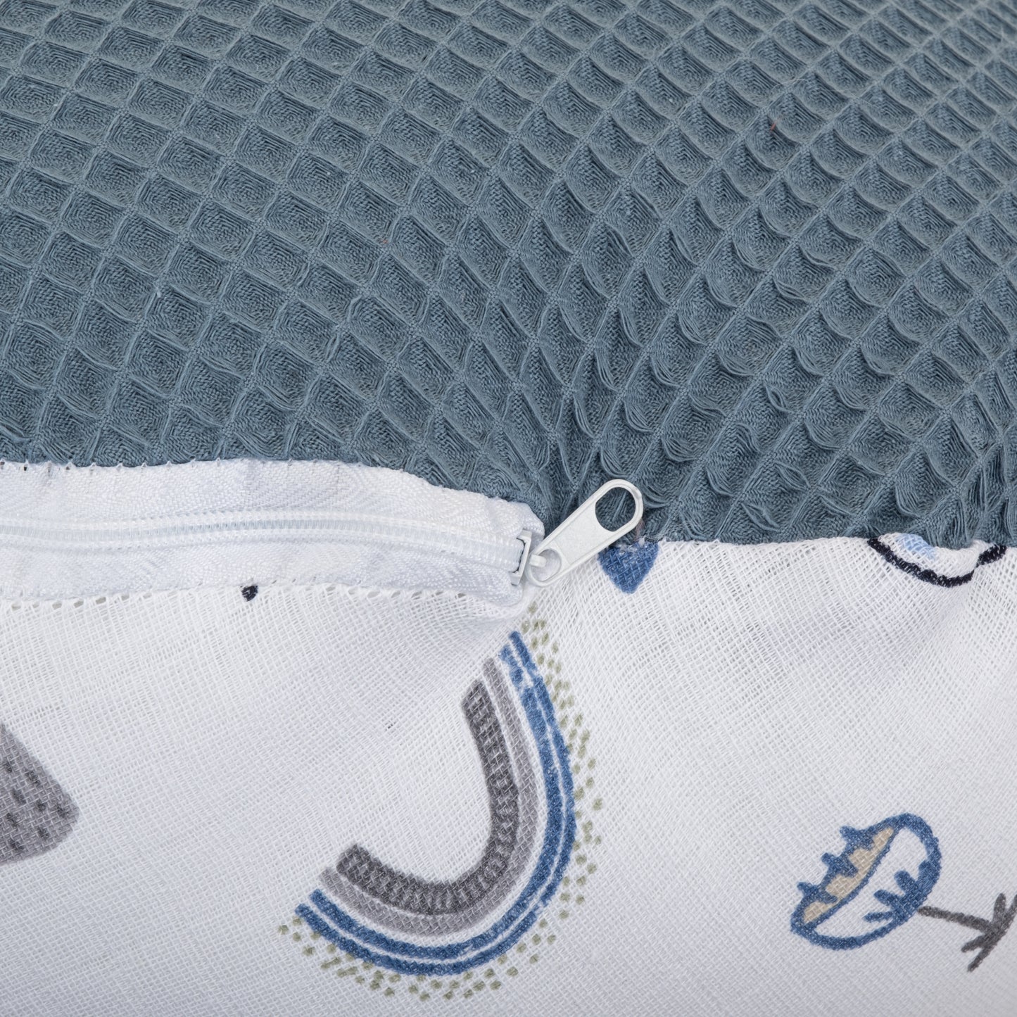 Emzirme Yastığı - Çift Taraflı - Koyu Mavi Petek - Mavi Kedi