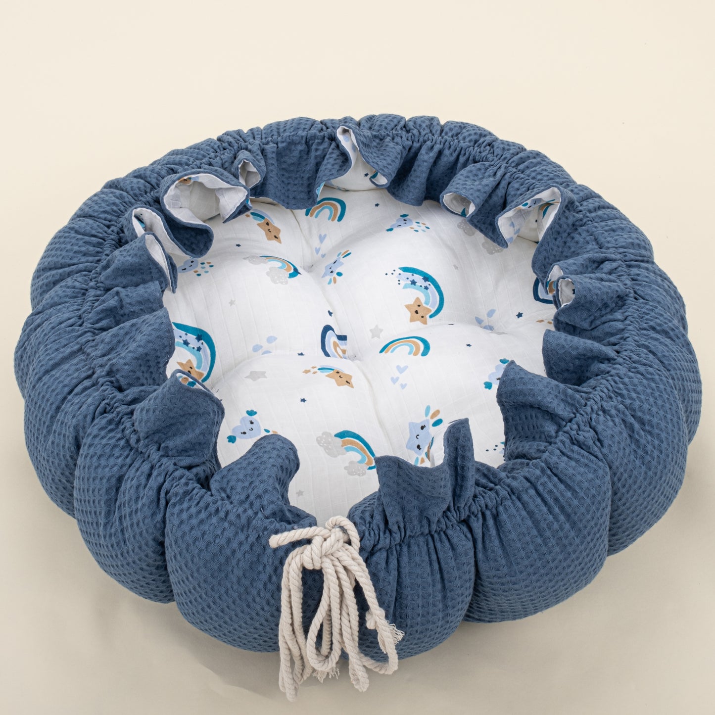 Yuvarlak Babynest - Çift Taraflı - İndigo Petek - Mavi Gökkuşağı