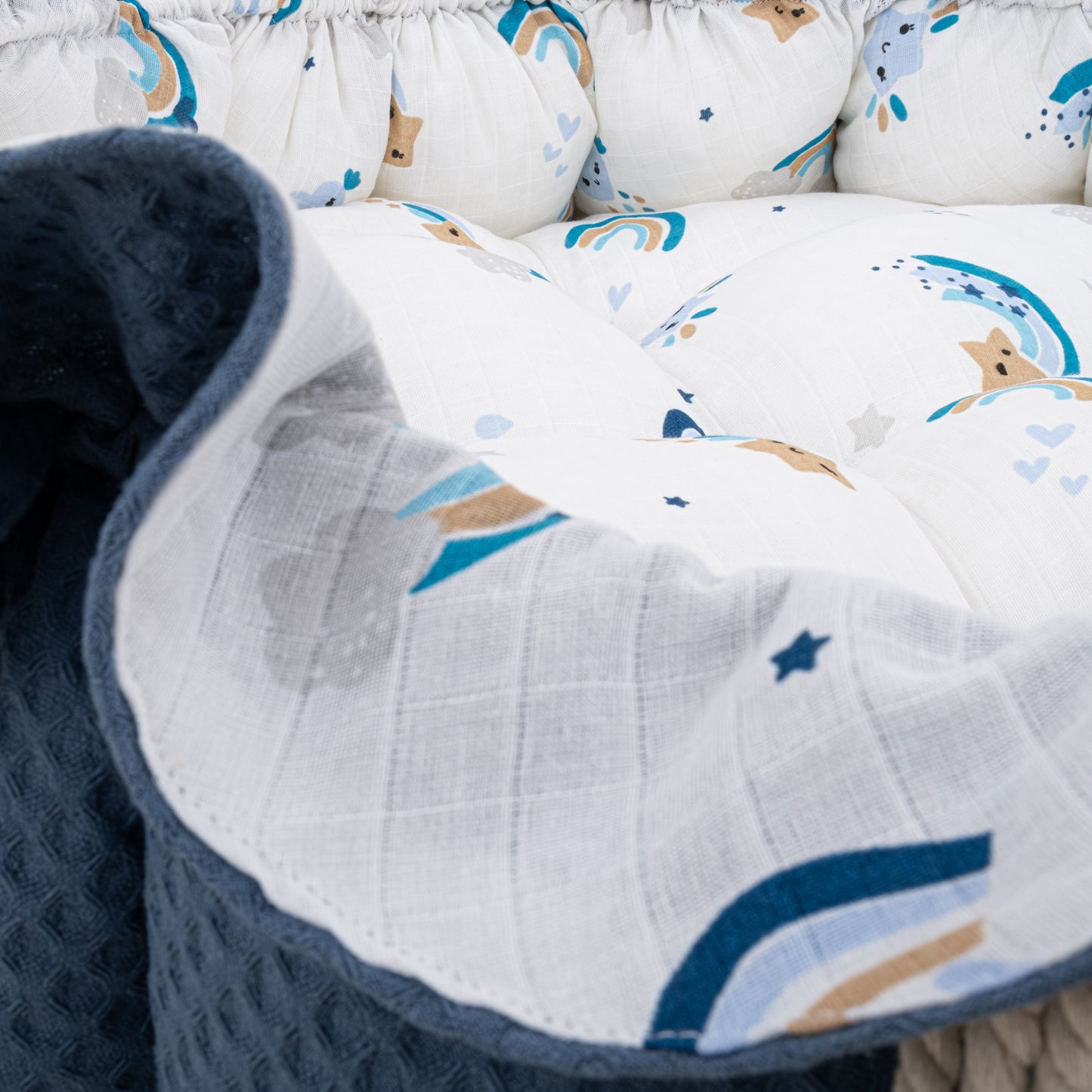 Yuvarlak Babynest - Çift Taraflı - İndigo Petek - Mavi Gökkuşağı