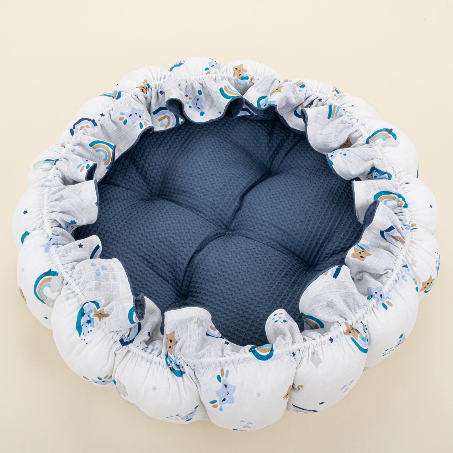 Yuvarlak Babynest - Çift Taraflı - İndigo Petek - Mavi Gökkuşağı