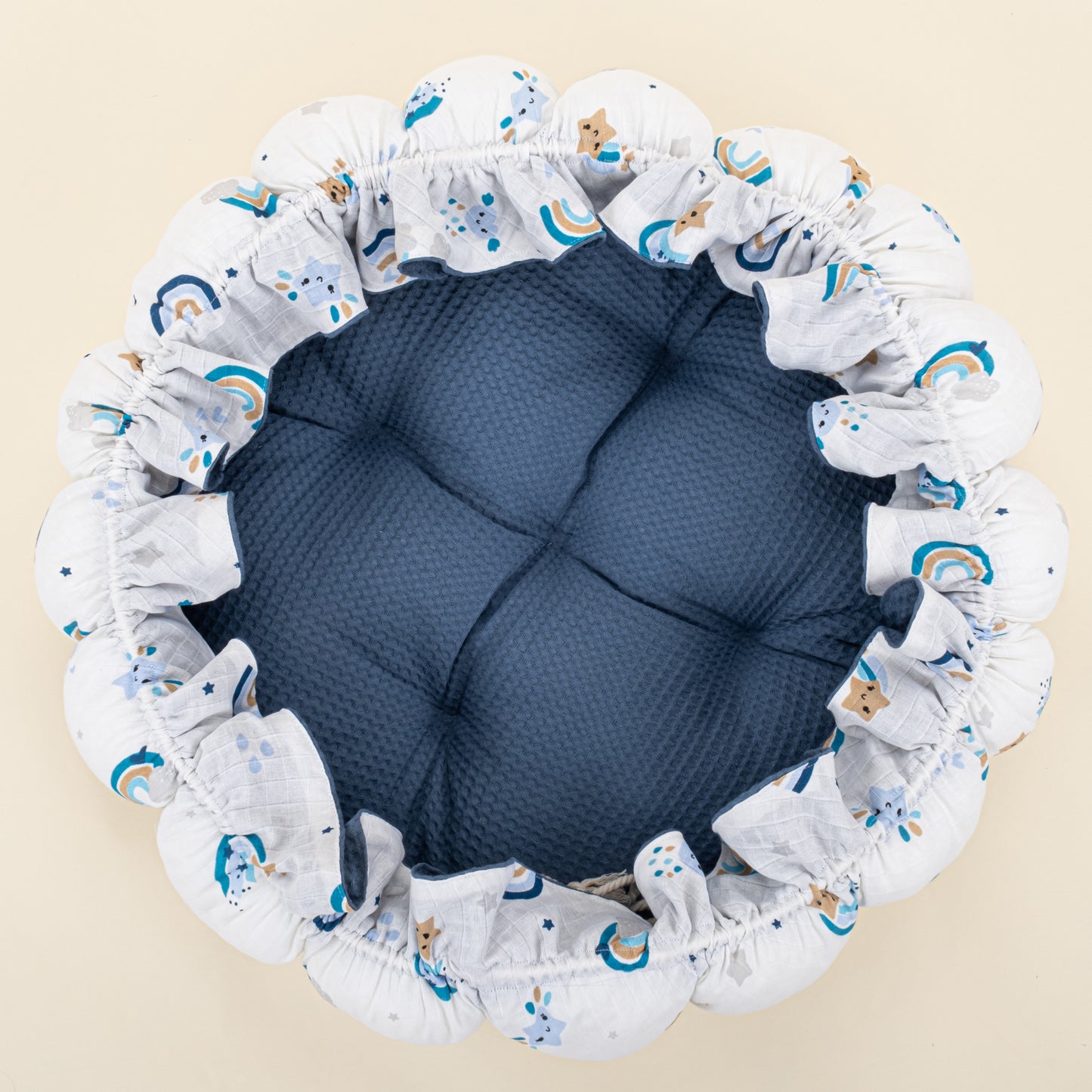 Yuvarlak Babynest - Çift Taraflı - İndigo Petek - Mavi Gökkuşağı