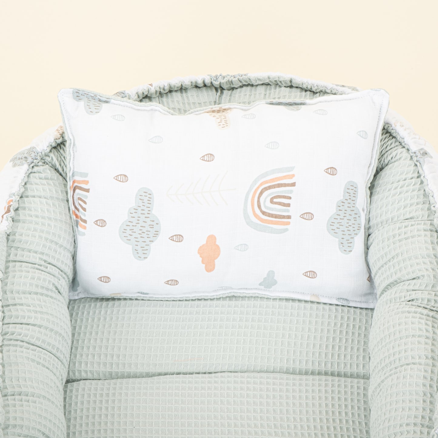 Babynest ve Yastık - Çift Taraflı - Açık Yeşil Petek - Yeşil Gökkuşağı