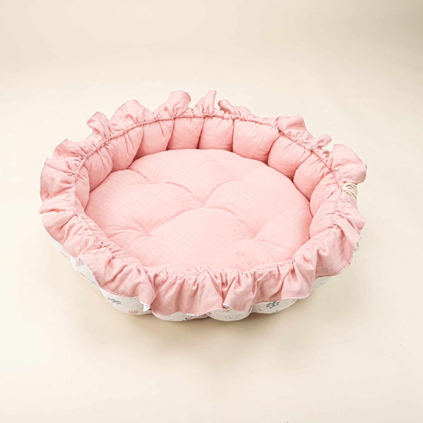 Yuvarlak Babynest - Çift Taraflı - Pembe Muslin - Yeşil Çiçekler