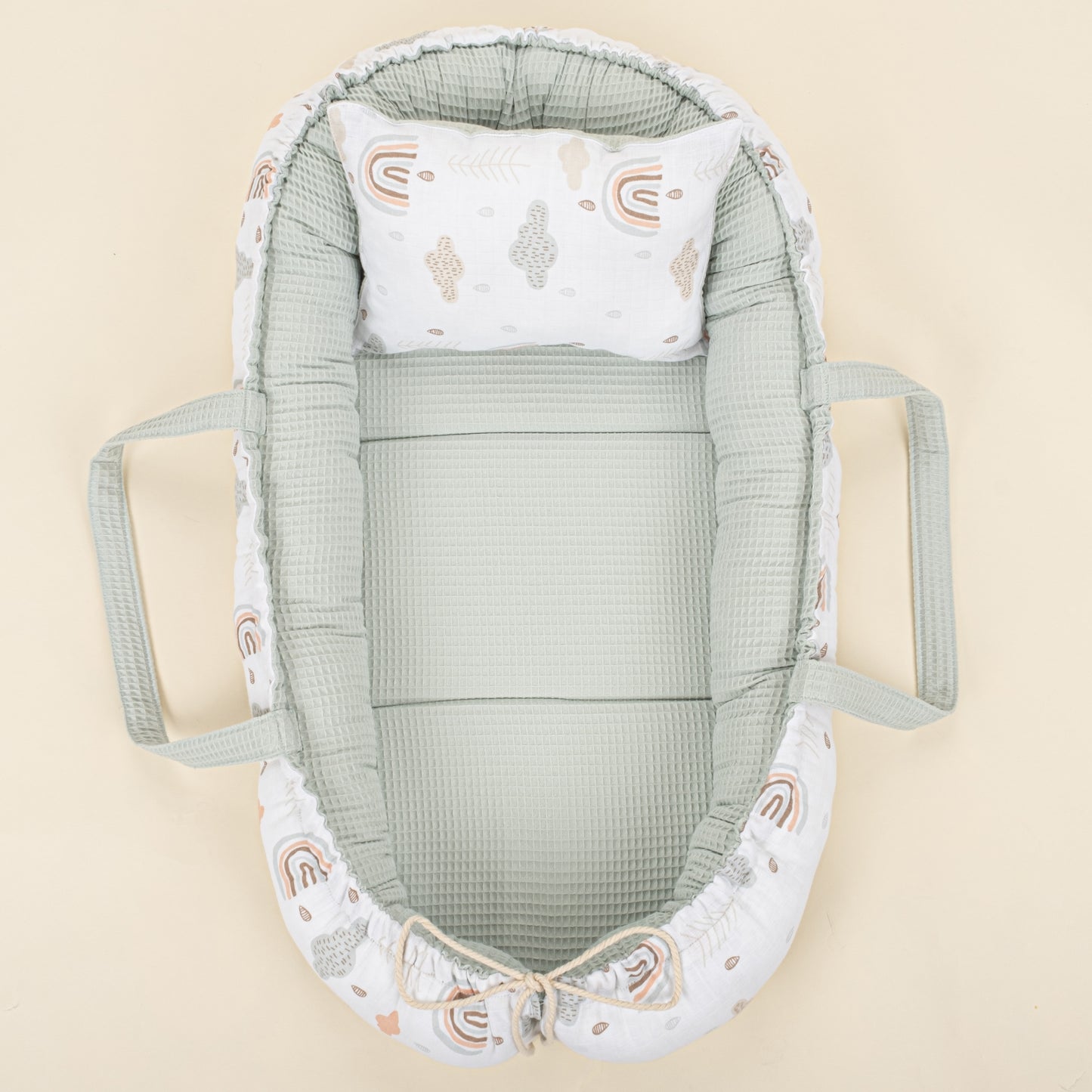 Babynest ve Yastık - Çift Taraflı - Açık Yeşil Petek - Yeşil Gökkuşağı