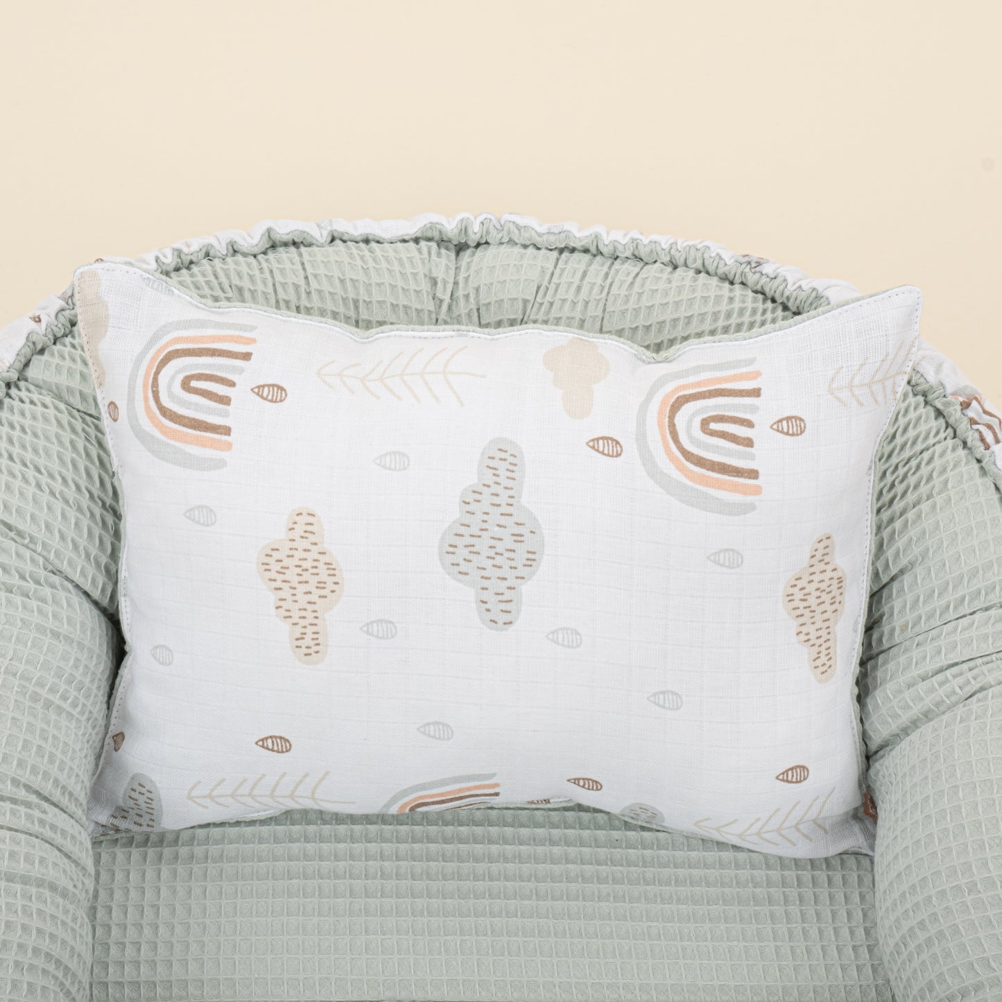 Babynest ve Yastık - Çift Taraflı - Açık Yeşil Petek - Yeşil Gökkuşağı