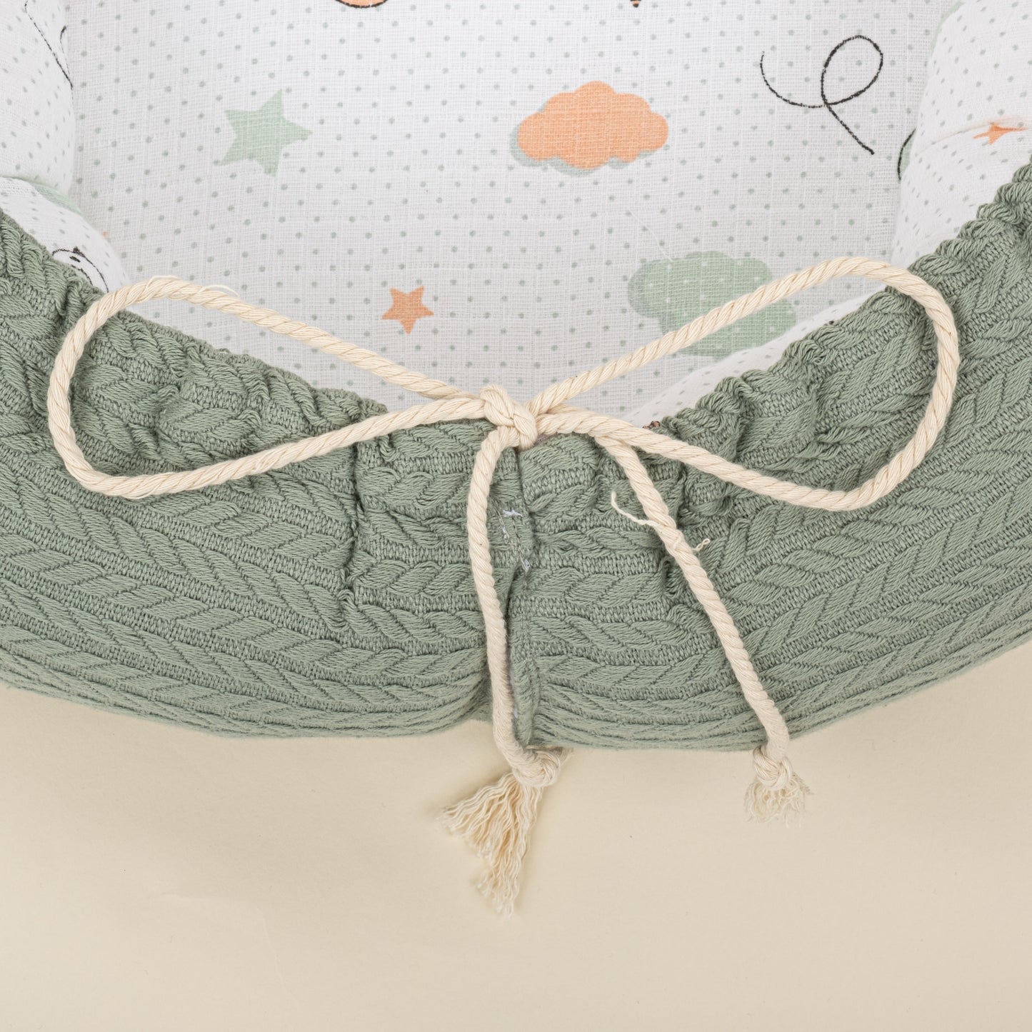 Babynest ve Yastık- Çift Taraflı - Koyu Yeşil Örgü - Kuş