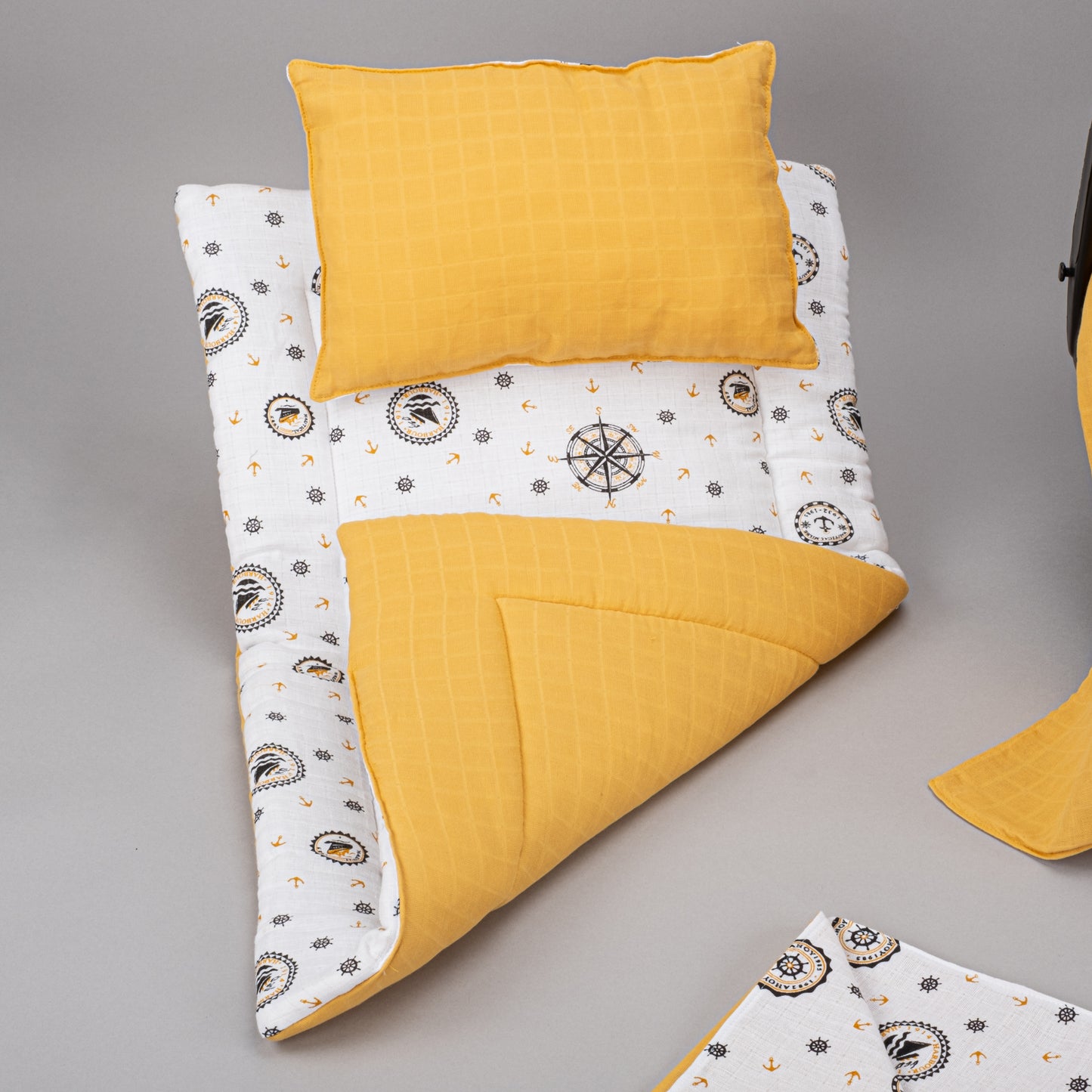 11 Parça Avantajlı Set - Çift Taraflı - Hardal Muslin - Sarı Gemili