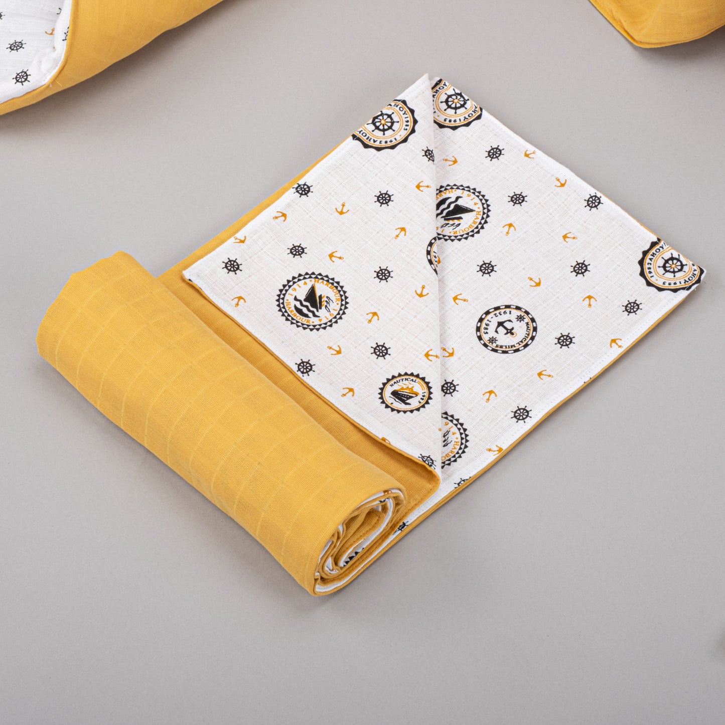 11 Parça Avantajlı Set - Çift Taraflı - Hardal Muslin - Sarı Gemili