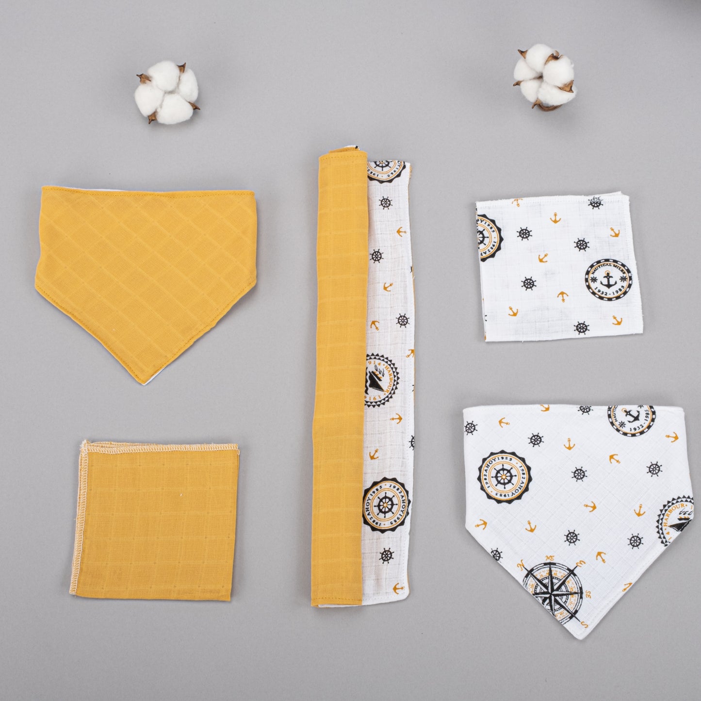 11 Parça Avantajlı Set - Çift Taraflı - Hardal Muslin - Sarı Gemili