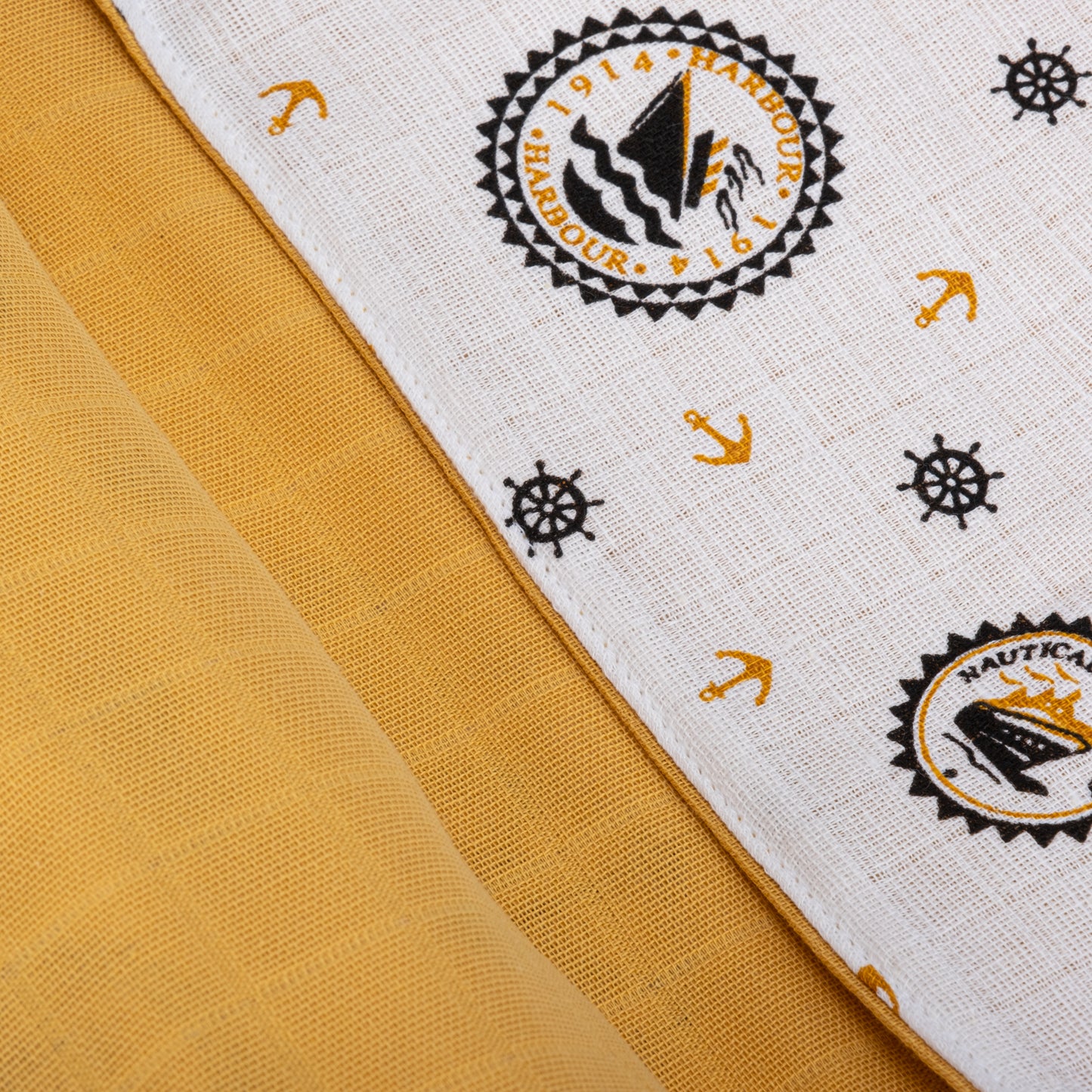 Çift Taraflı Muslin Örtü - Hardal Muslin - Sarı Gemili