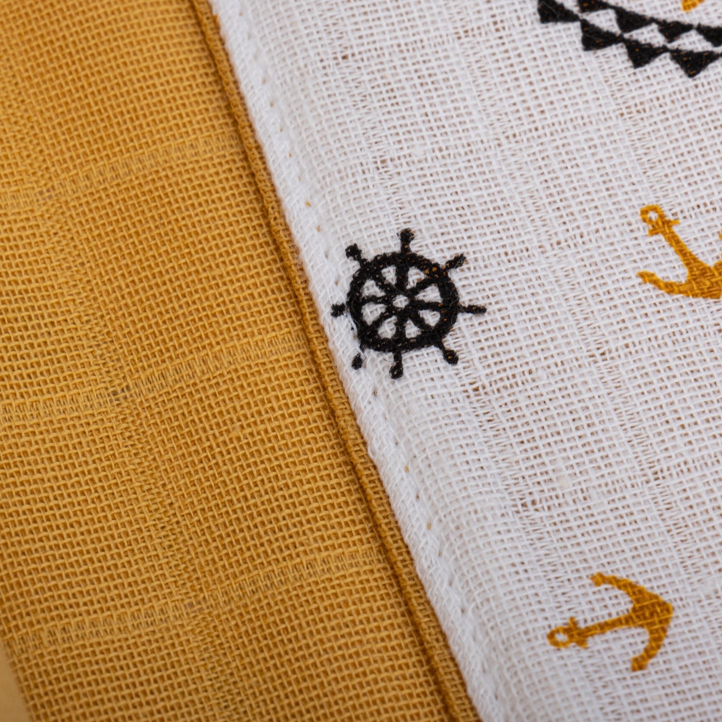 Çift Taraflı Muslin Örtü - Hardal Muslin - Sarı Gemili