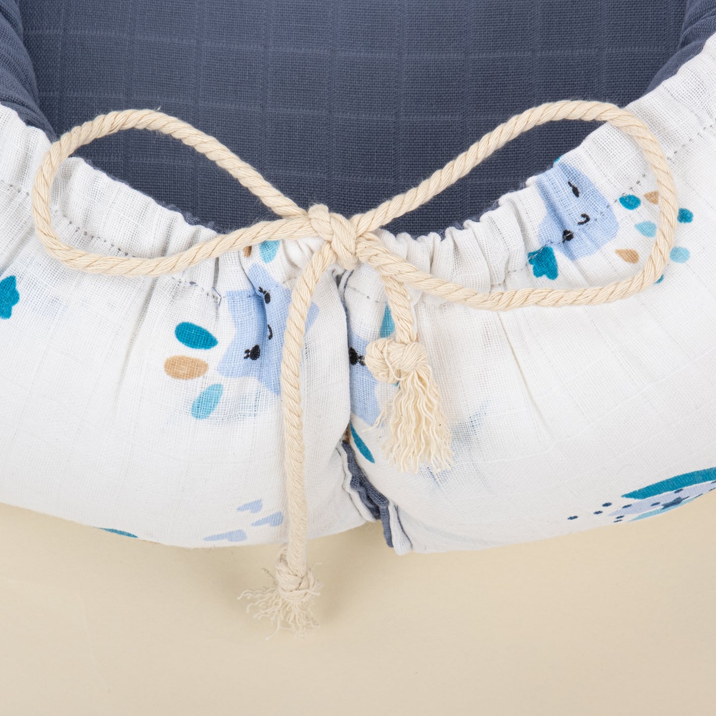 Babynest ve Yastık - Çift Taraflı - İndigo Müslin - Mavi Gökkuşağı
