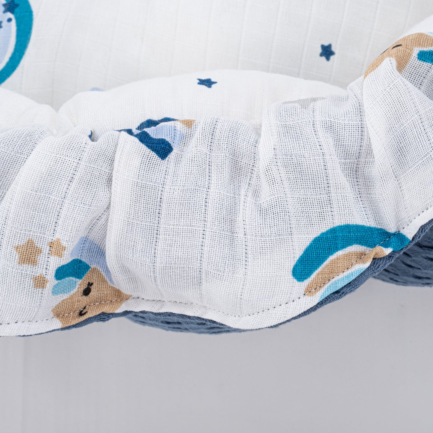 Yuvarlak Babynest - Çift Taraflı - İndigo Havuz - Mavi Gökkuşağı