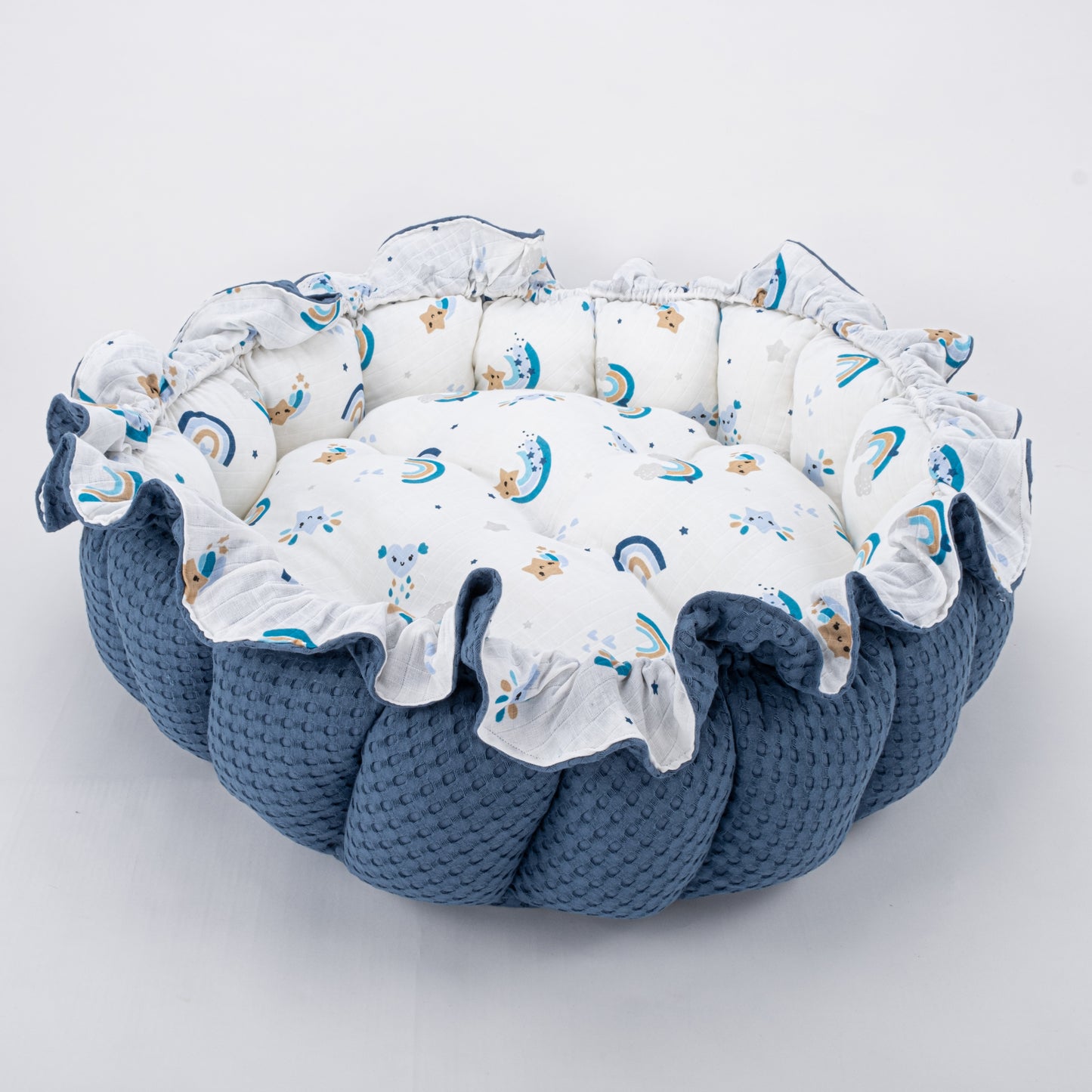 Yuvarlak Babynest - Çift Taraflı - İndigo Havuz - Mavi Gökkuşağı