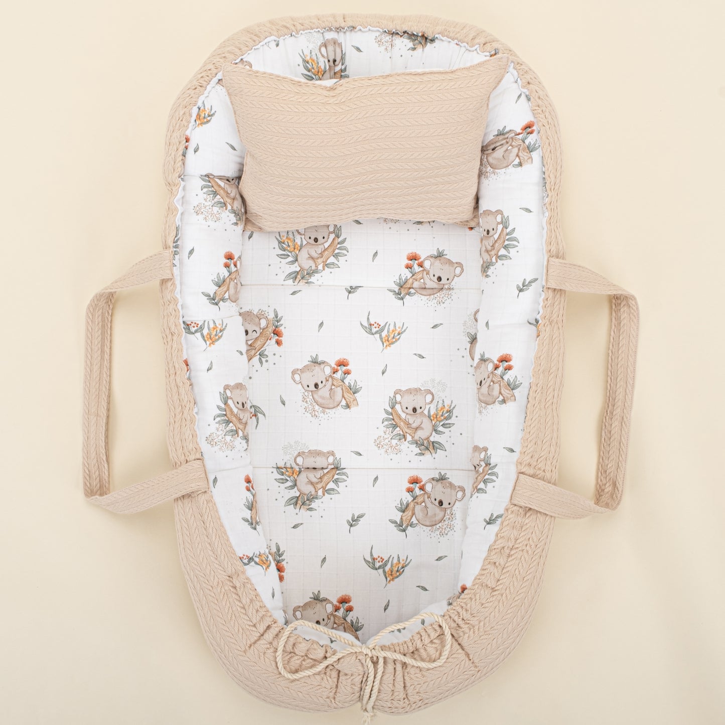 Babynest ve Yastık - Çift Taraflı - Sütlü Kahve Örgü - Koala