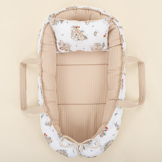 Babynest ve Yastık - Çift Taraflı - Sütlü Kahve Örgü - Koala