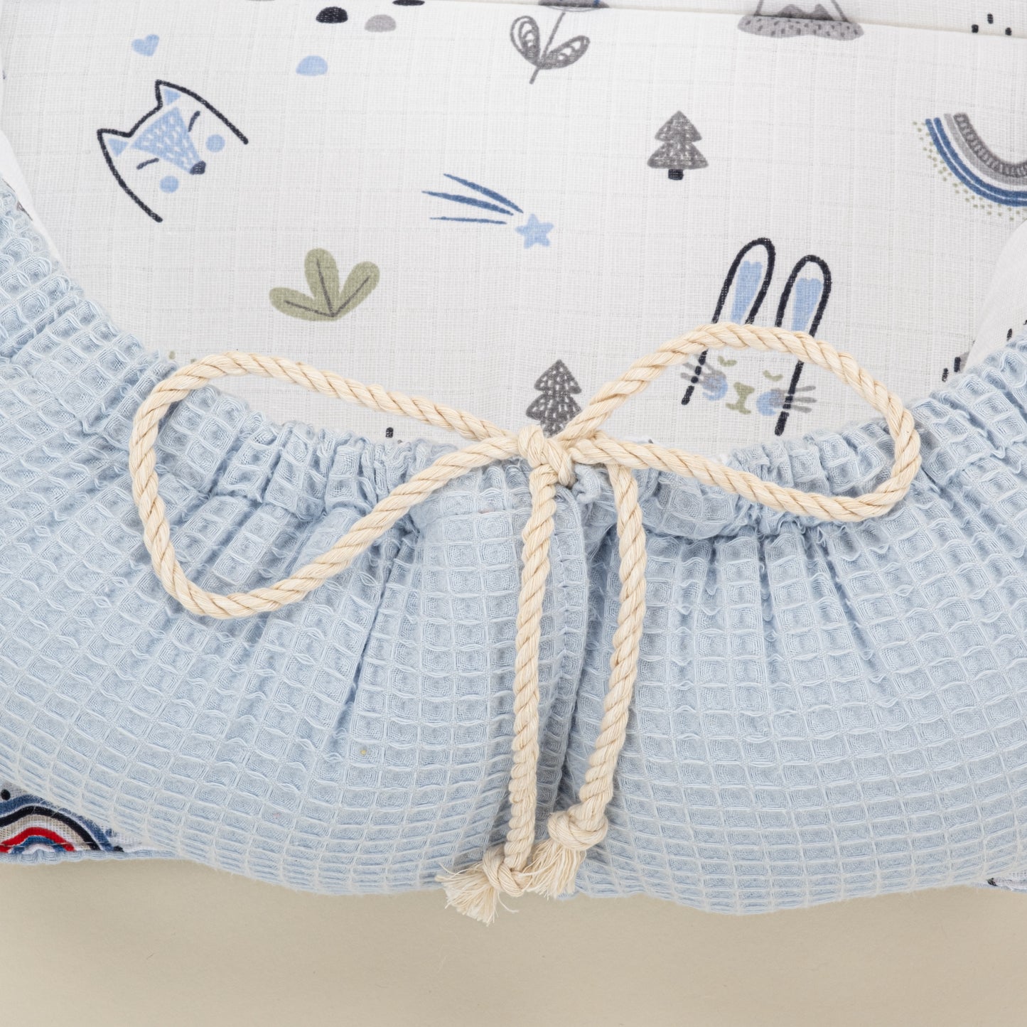 Babynest ve Yastık - Çift Taraflı - Bebe Mavi Petek - Mavi Kedi