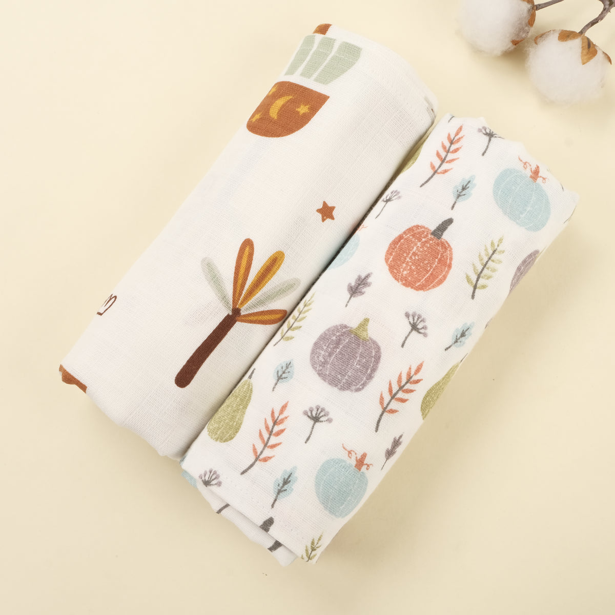 İndirimli Ürün - 2’li Muslin Örtü Set - Sarı Ev - Yeşil Balkabağı