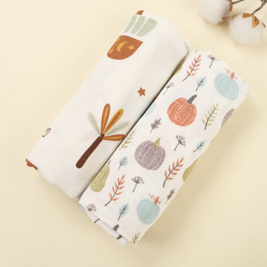 İndirimli Ürün - 2’li Muslin Örtü Set - Sarı Ev - Yeşil Balkabağı