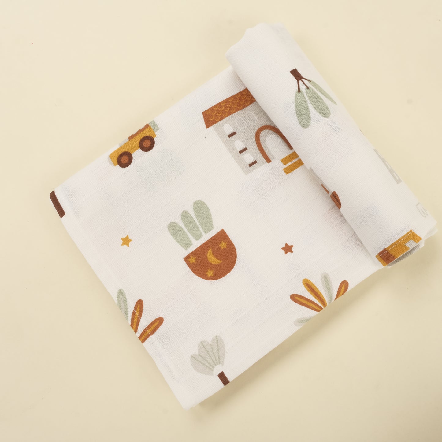 İndirimli Ürün - 2’li Muslin Örtü Set - Sarı Ev - Yeşil Balkabağı