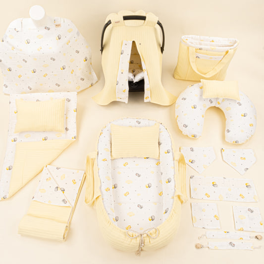 18 Parça Full Set - Çift Taraflı - Sarı  Örgü - Sarı Kuş
