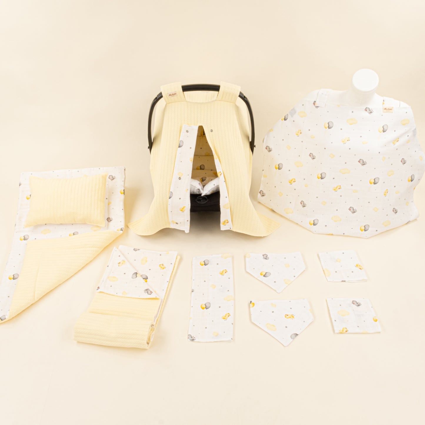 11 Parça Avantajlı Set - Çift Taraflı - Sarı Örgü - Sarı Kuş