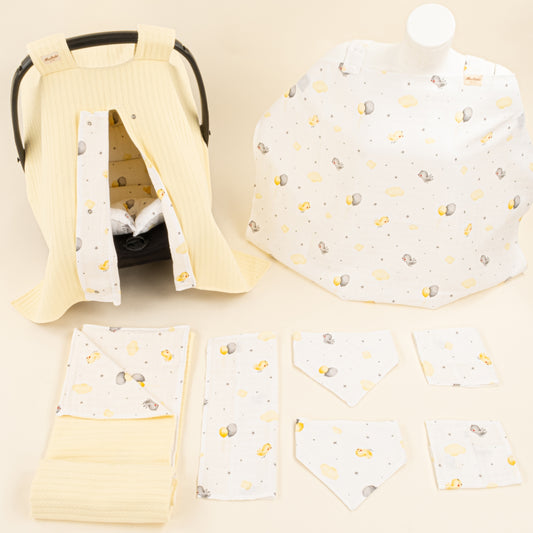 9 Parça Avantajlı Set - Çift Taraflı - Sarı Örgü - Sarı Kuş